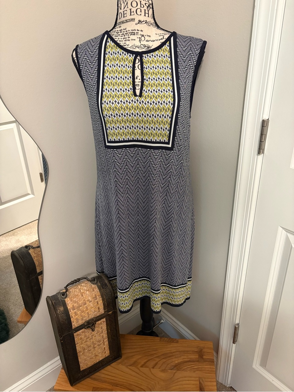 Sophie Max Navy Chevron Maxi Dress with Yellow Front Panel